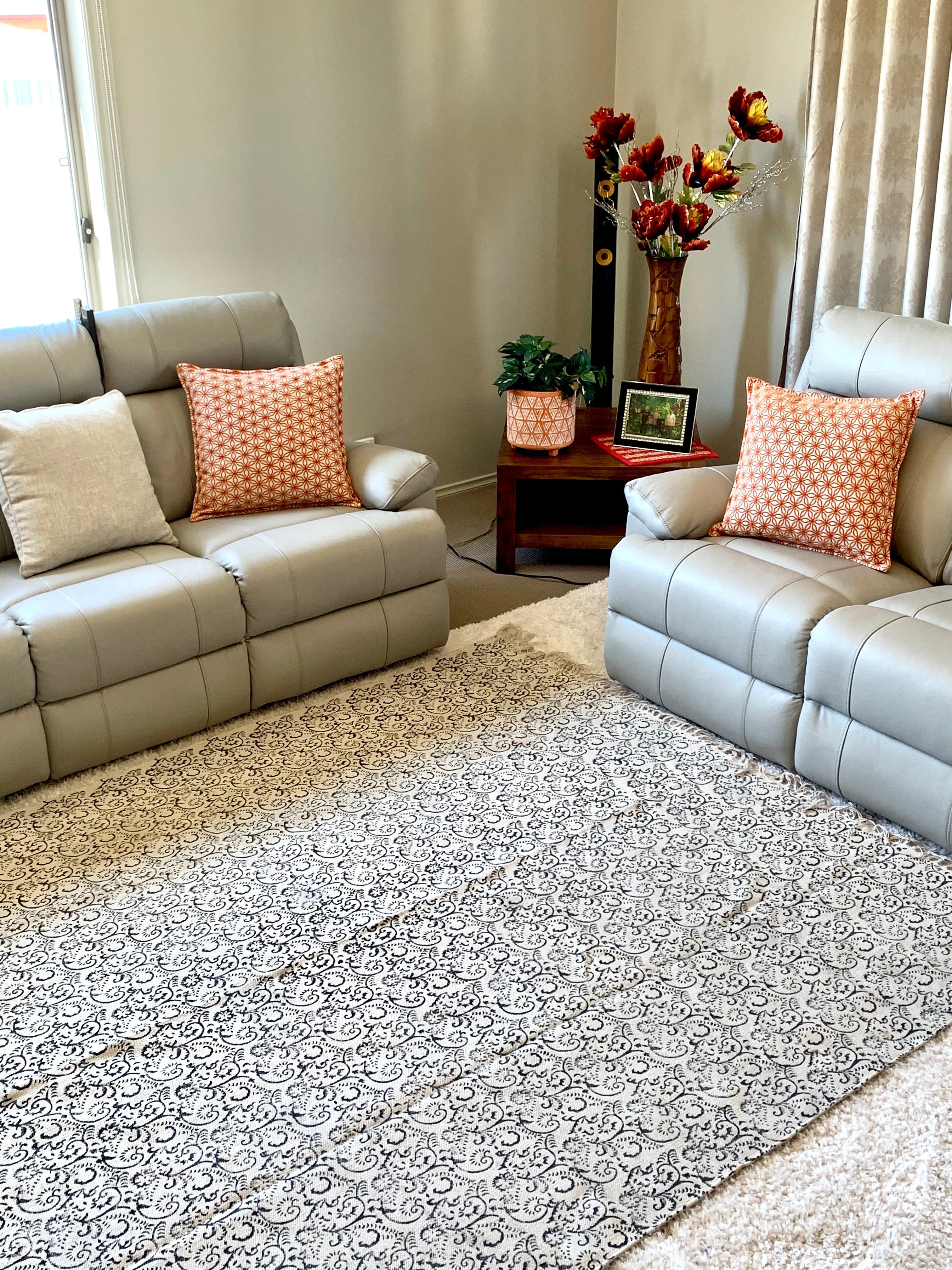 Handmade Beautiful French Block Print Cotton Dari Carpet