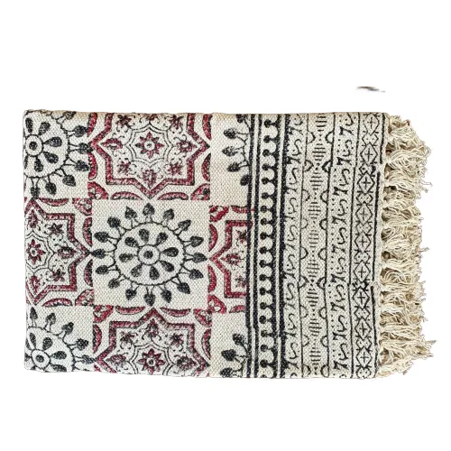 Handmade Beautiful Hand Made Shri Mandala Block Print Cotton Dari Carpet