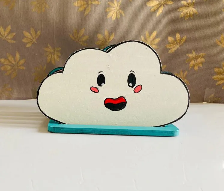 Happy Cloud Wooden Coaster Set Of 6 With Stand - Multi Color (3x5 Inch)