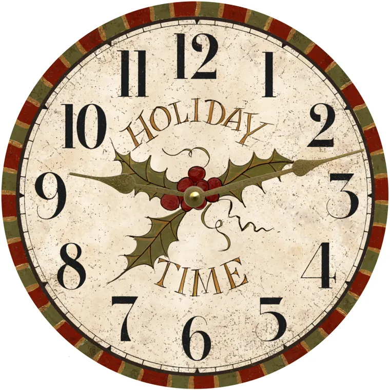 Holiday Wall Clock-Christmas Clock- Mistletoe Clock