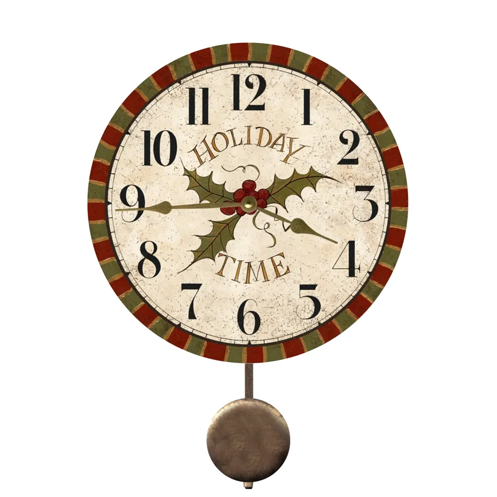 Holiday Wall Clock-Christmas Clock- Mistletoe Clock