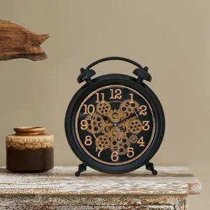 @home by Nilkamal Vintage Moving Gear Analog Table Clock|Ideal As A Desk and Table Decor|Table Clock for Office Perfect for Gifting | 35.7 X 8 X 41.5 Cm| Black & Gold