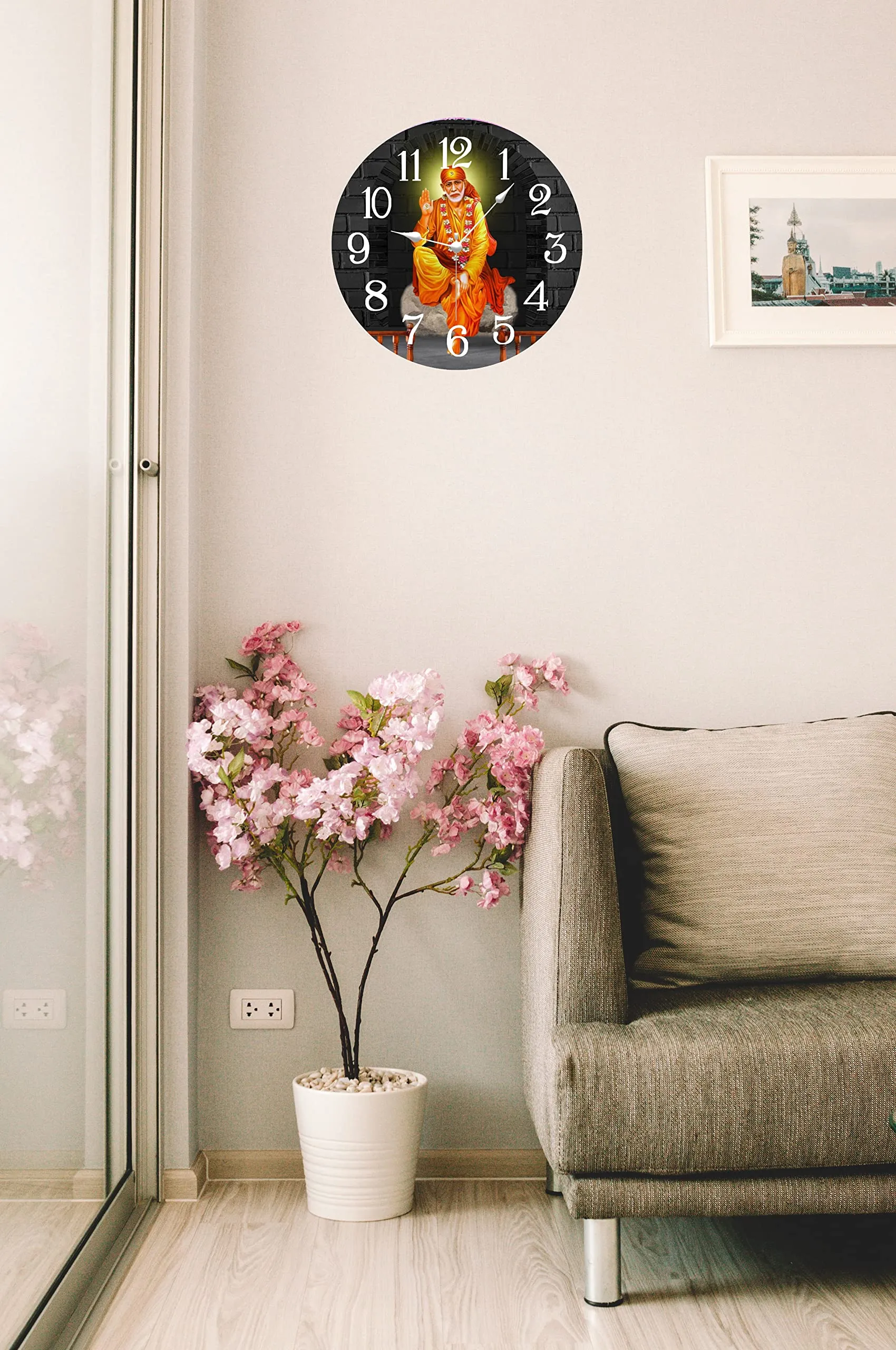 KARTIK Sai Baba Printed Designer Round Wooden Wall Clock Without Glass, Brown, 11X11 Inches (2023_70)