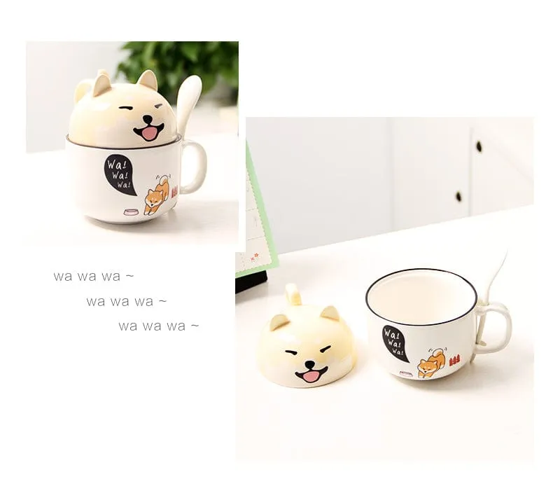 Kawaii Ceramic Pet Mug with Cover and Spoon