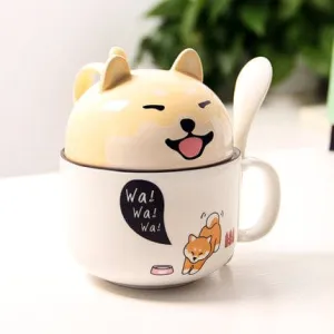 Kawaii Ceramic Pet Mug with Cover and Spoon