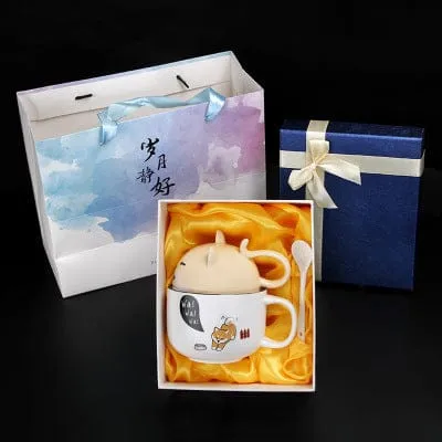 Kawaii Ceramic Pet Mug with Cover and Spoon