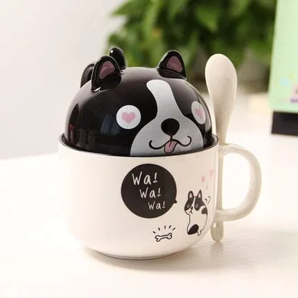 Kawaii Ceramic Pet Mug with Cover and Spoon
