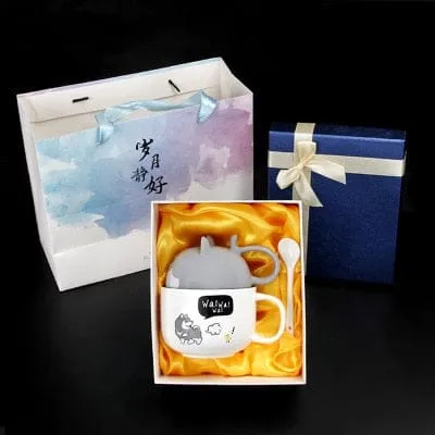 Kawaii Ceramic Pet Mug with Cover and Spoon