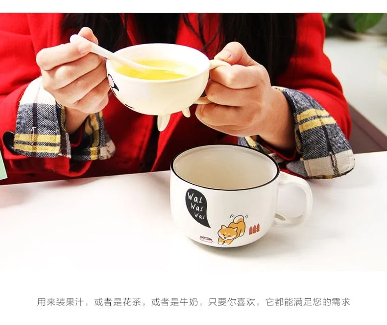 Kawaii Ceramic Pet Mug with Cover and Spoon