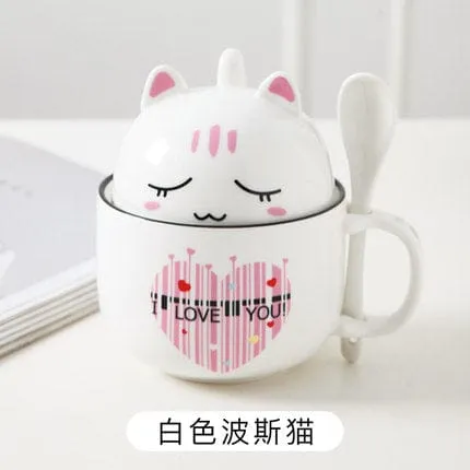 Kawaii Ceramic Pet Mug with Cover and Spoon