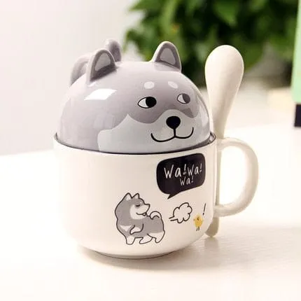 Kawaii Ceramic Pet Mug with Cover and Spoon