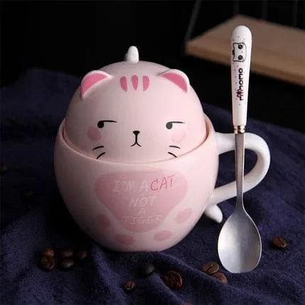 Kawaii Ceramic Pet Mug with Cover and Spoon