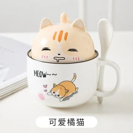 Kawaii Ceramic Pet Mug with Cover and Spoon