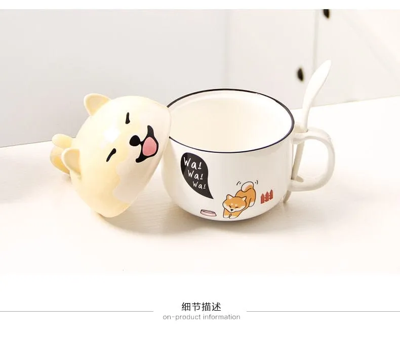Kawaii Ceramic Pet Mug with Cover and Spoon