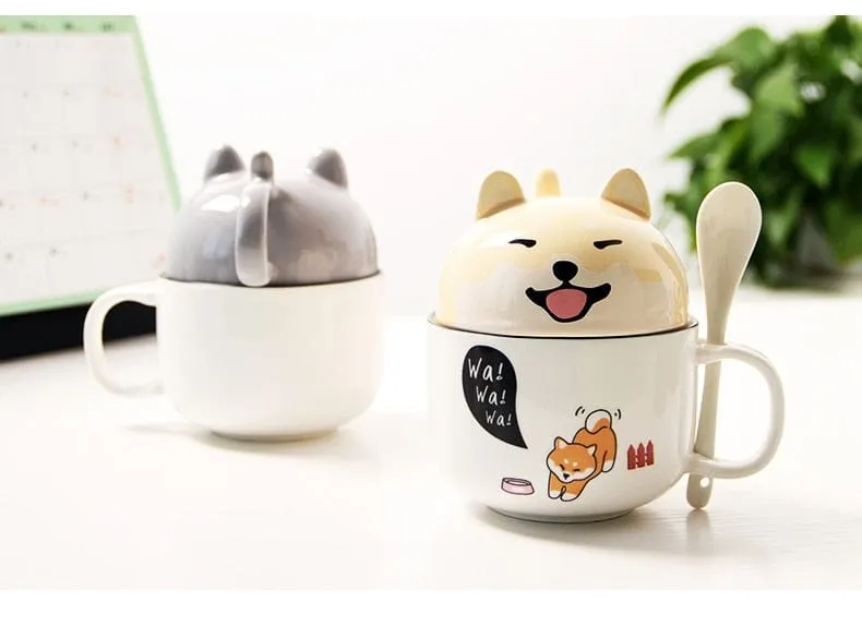 Kawaii Ceramic Pet Mug with Cover and Spoon