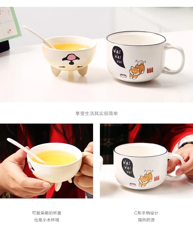 Kawaii Ceramic Pet Mug with Cover and Spoon
