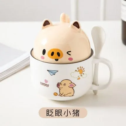 Kawaii Ceramic Pet Mug with Cover and Spoon