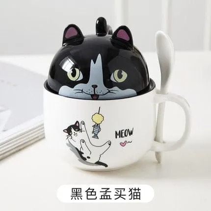 Kawaii Ceramic Pet Mug with Cover and Spoon