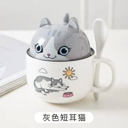 Kawaii Ceramic Pet Mug with Cover and Spoon