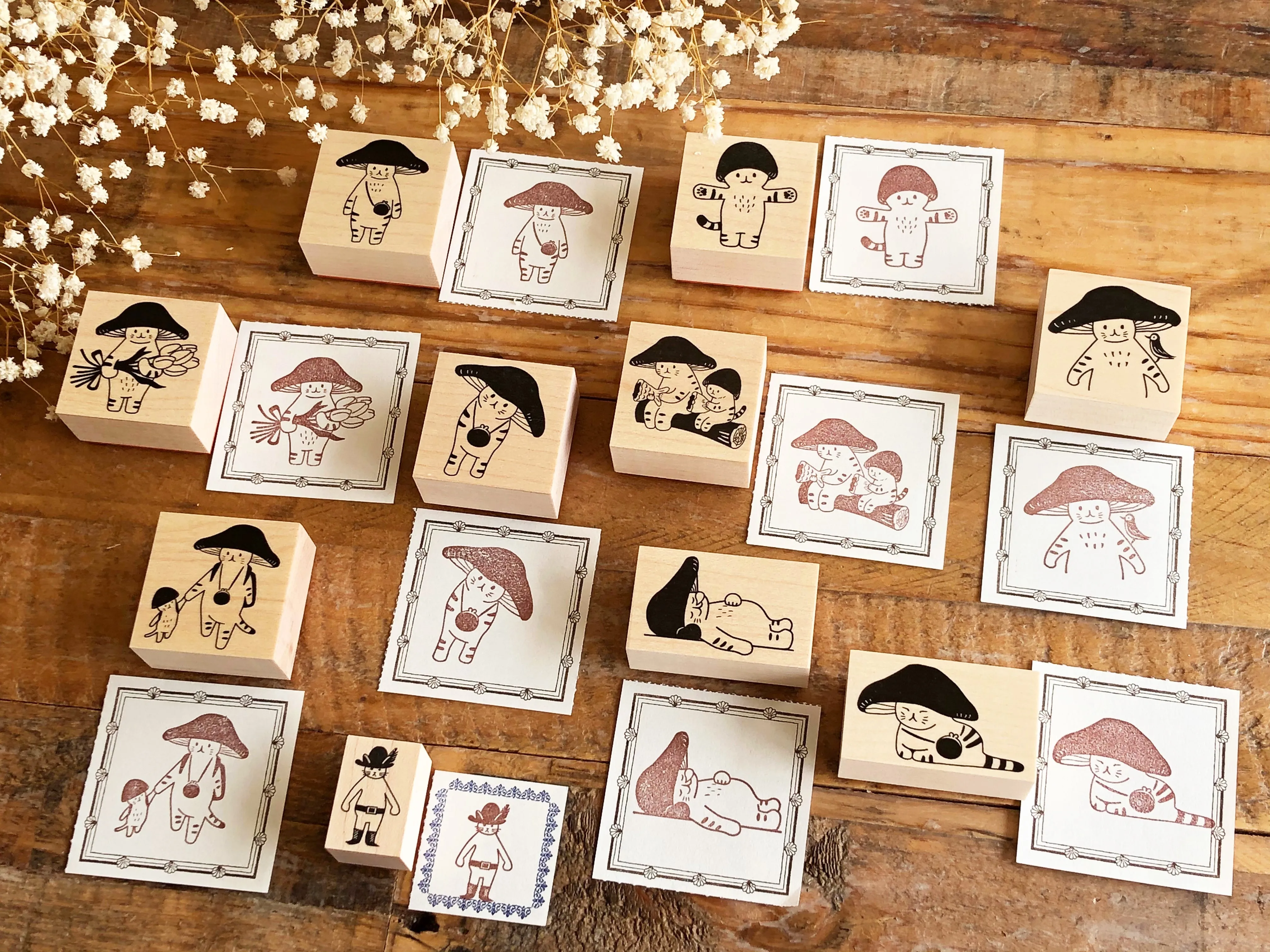 Kinoko Neko Japanese Wooden Rubber Stamp - I don't speak cat