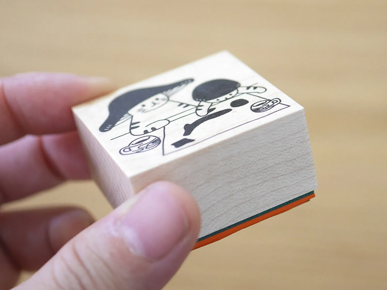 Kinoko Neko Japanese Wooden Rubber Stamp - Where To?