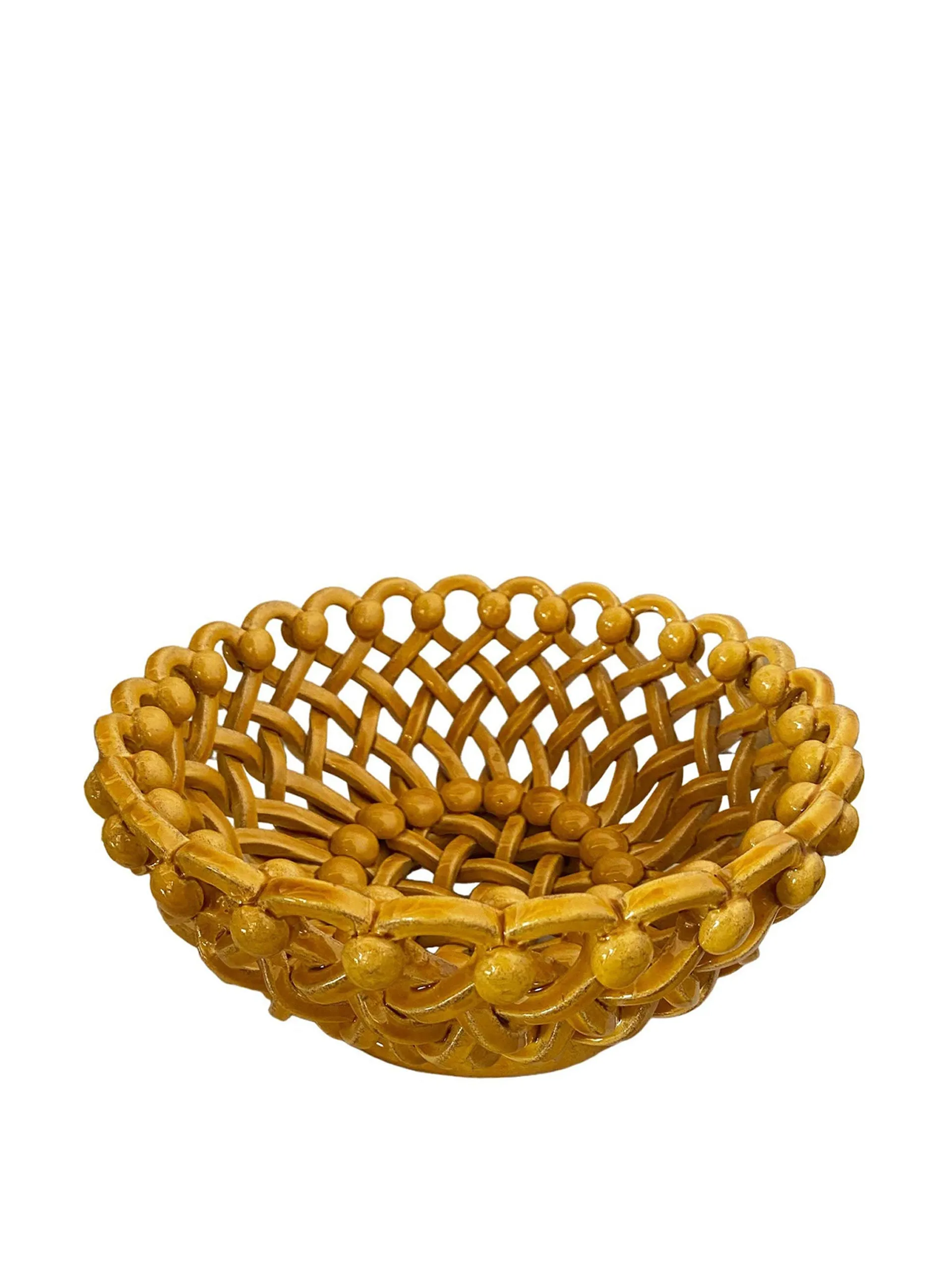 Large ceramic basket in ochre