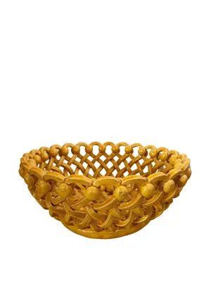 Large ceramic basket in ochre