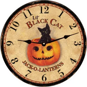 Lil "Little" Black Cat Clock-Halloween Holiday Clock