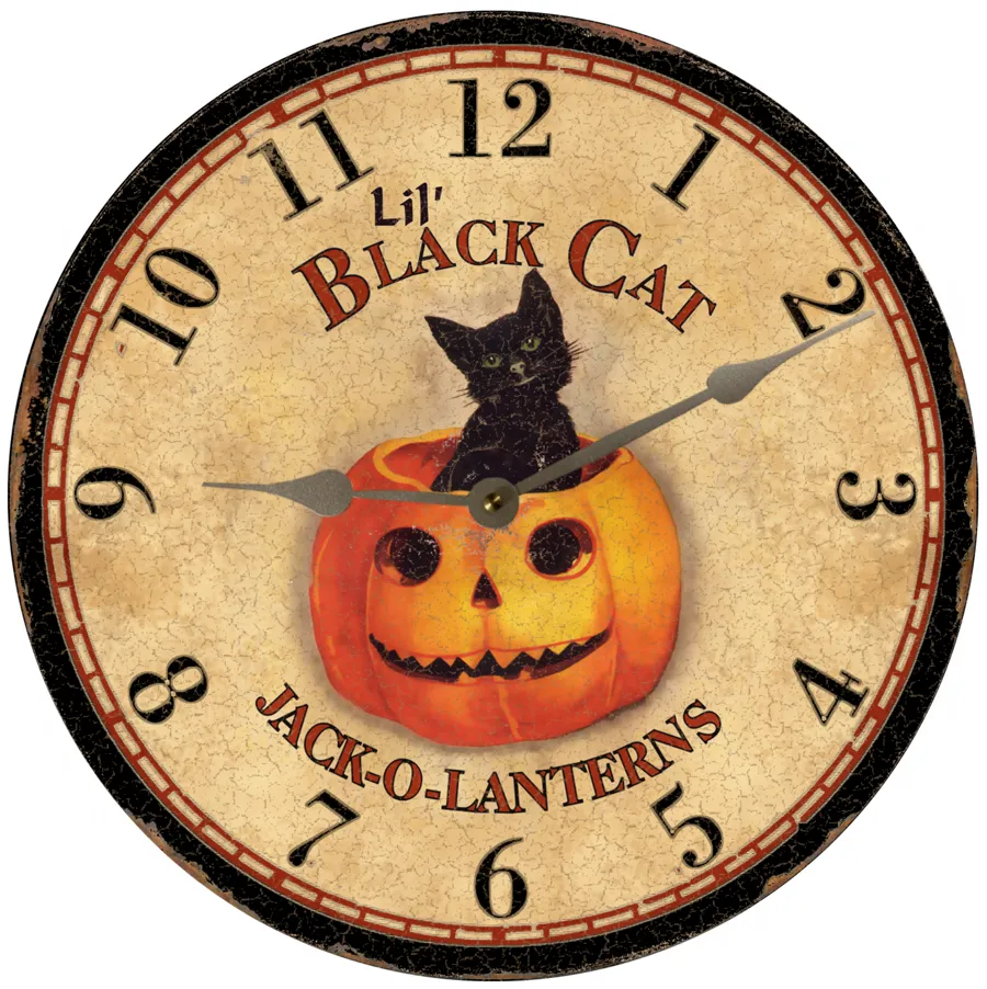 Lil "Little" Black Cat Clock-Halloween Holiday Clock