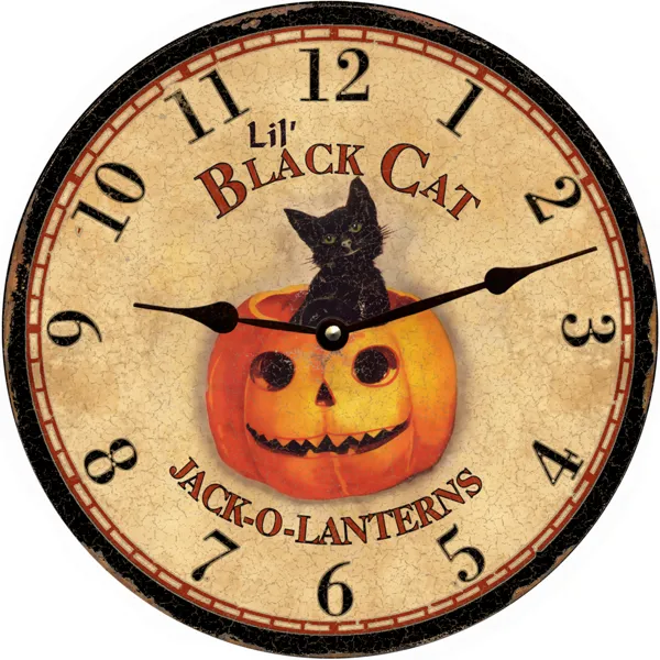 Lil "Little" Black Cat Clock-Halloween Holiday Clock