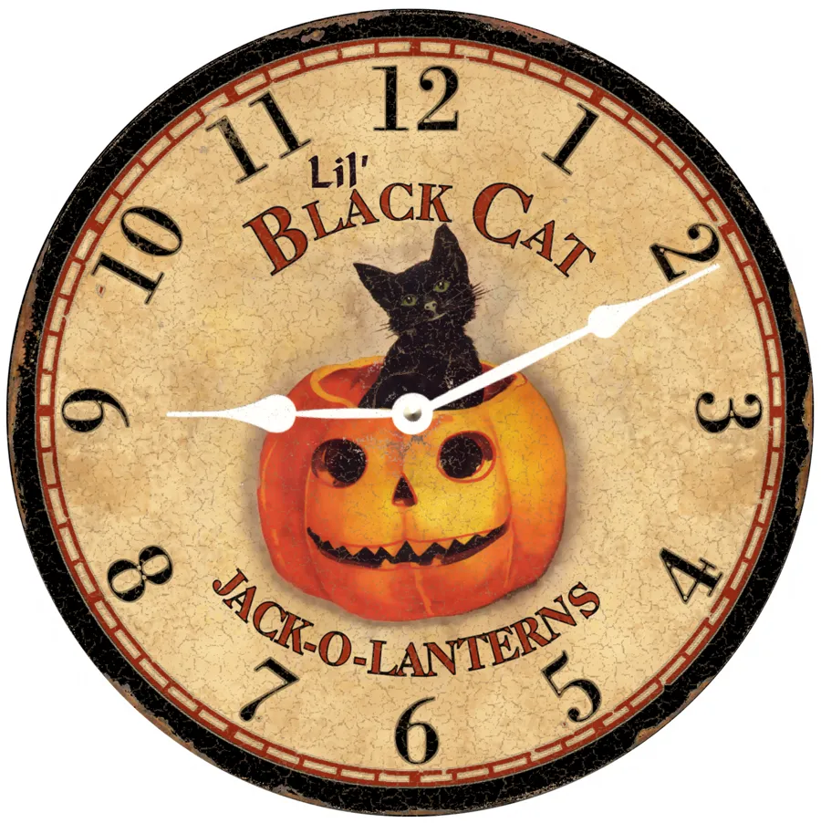 Lil "Little" Black Cat Clock-Halloween Holiday Clock