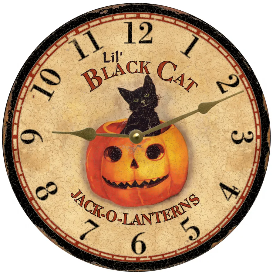 Lil "Little" Black Cat Clock-Halloween Holiday Clock