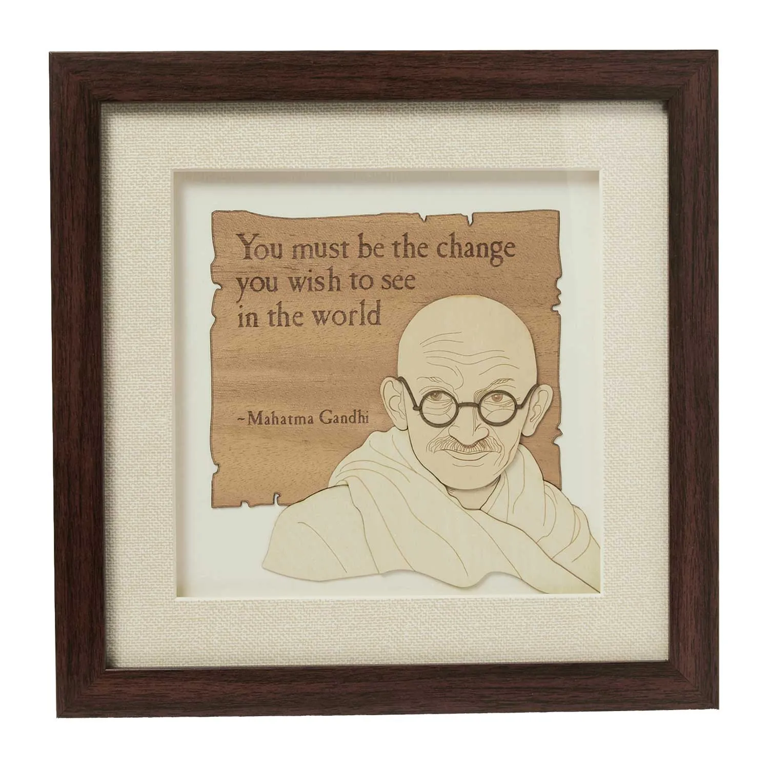 Mahatma Gandhi Wood Art Frame 10 in x 10 in