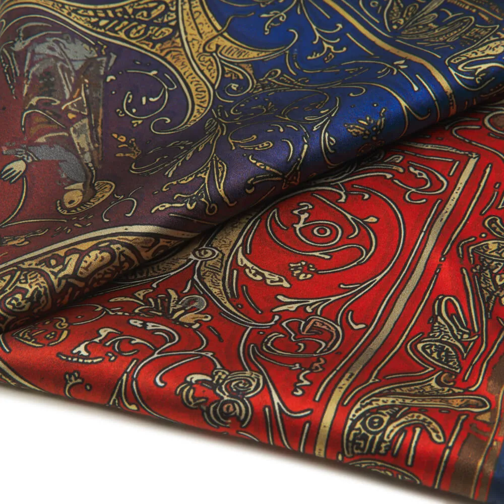 Medieval Monogram Letter S Red and Blue Silk Pocket Square