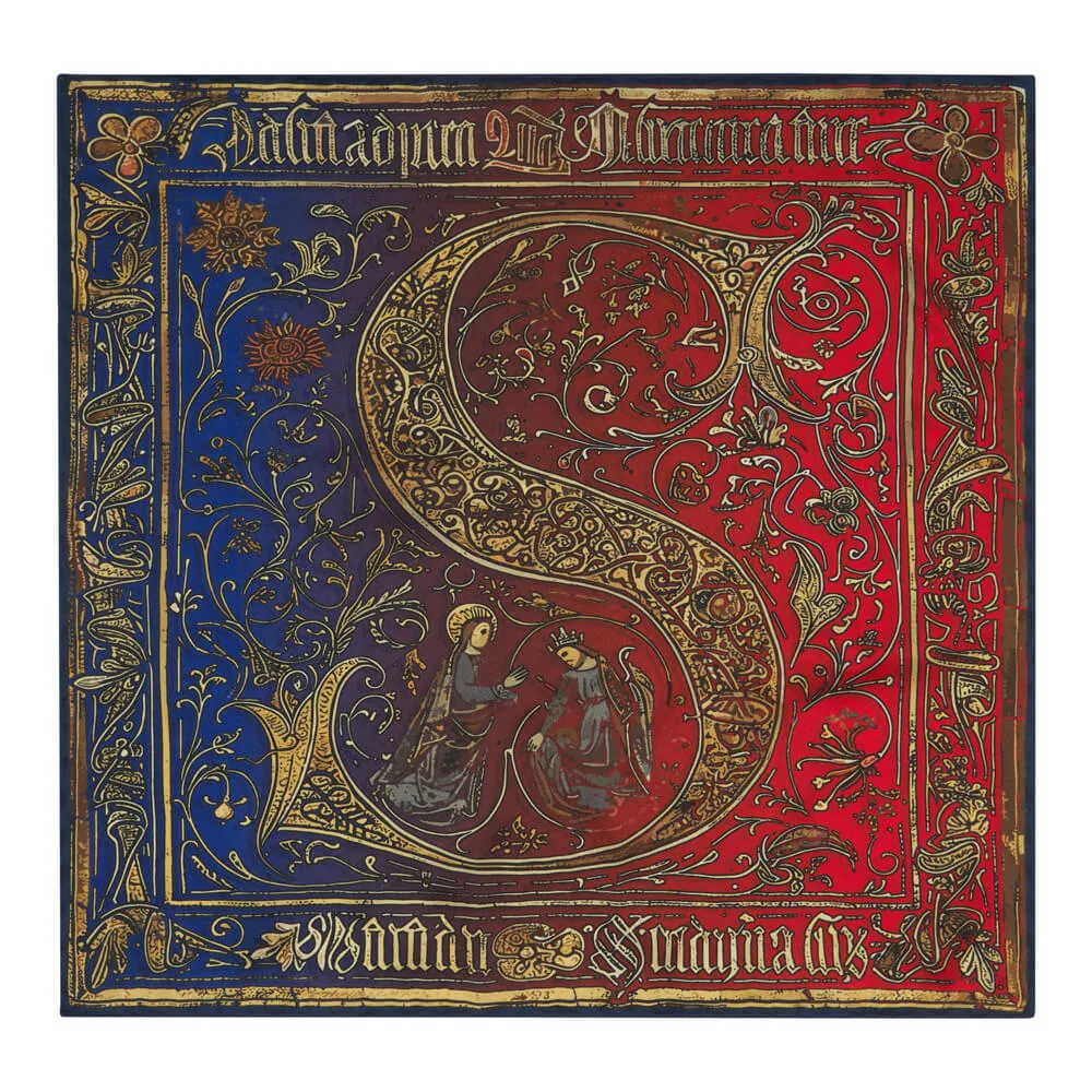 Medieval Monogram Letter S Red and Blue Silk Pocket Square