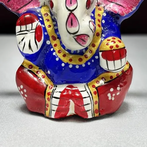 Metal Ganesha Idol in Blue & Red - Handcrafted Decor by Diwam Handicrafts