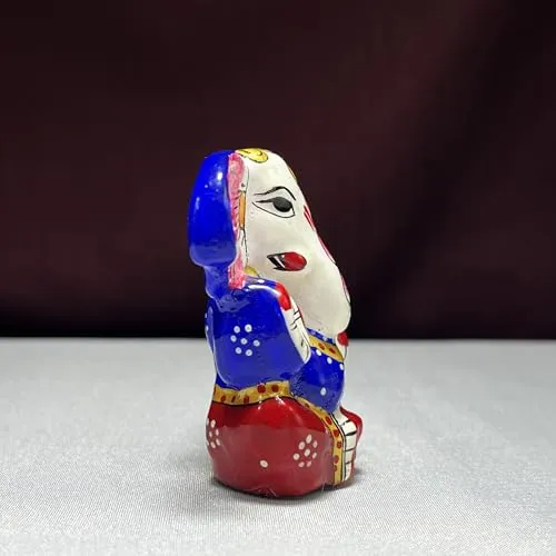 Metal Ganesha Idol in Blue & Red - Handcrafted Decor by Diwam Handicrafts