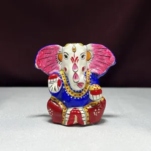 Metal Ganesha Idol in Blue & Red - Handcrafted Decor by Diwam Handicrafts
