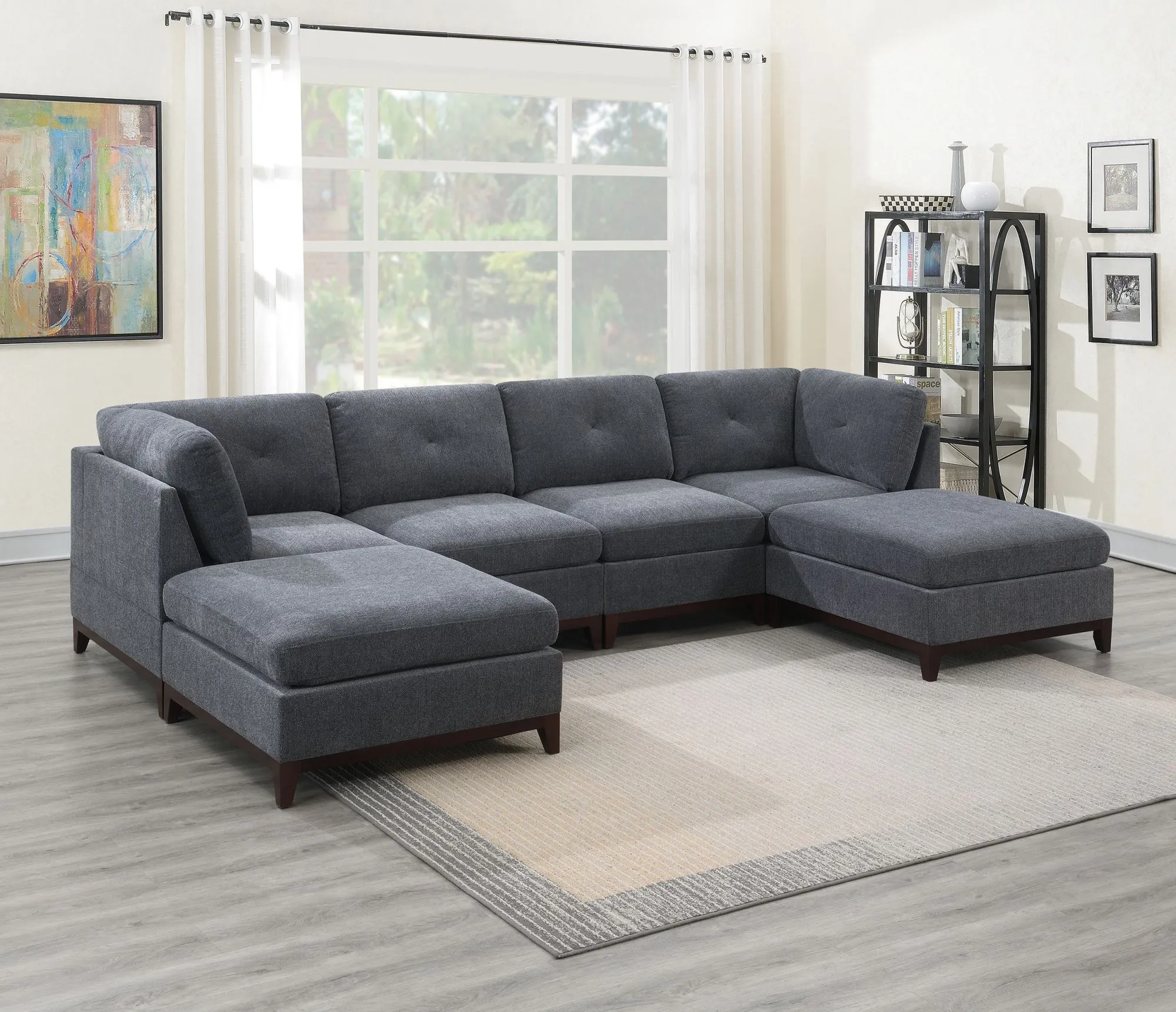 Modular Living Room Furniture Corner Wedge Ash Chenille Fabric 1pc Cushion Wedge Sofa Couch Exposed Wooden base