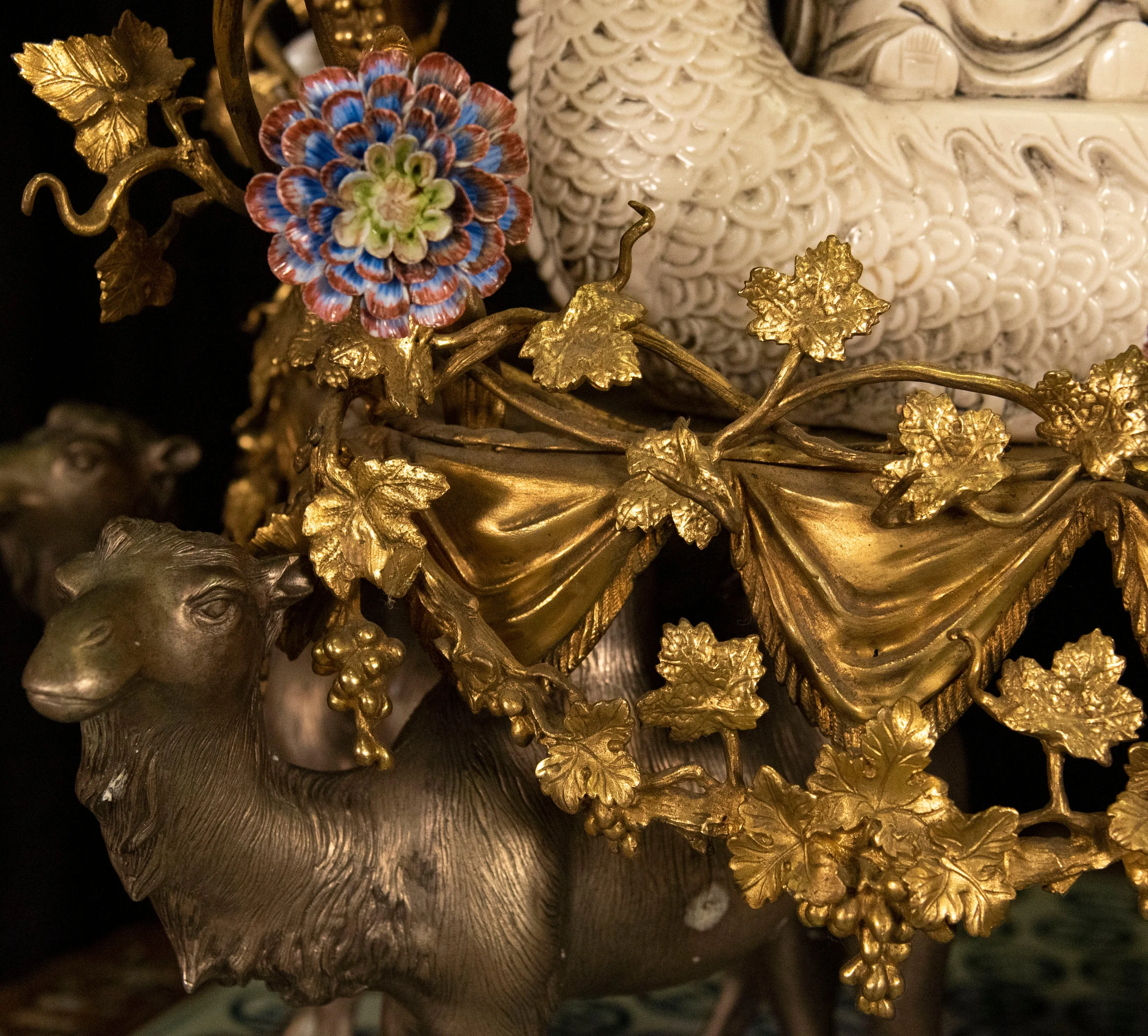 Monumental Japy Frères ormolu Chinoiserie clock (c. 1870 and porcelain, c. 1800)