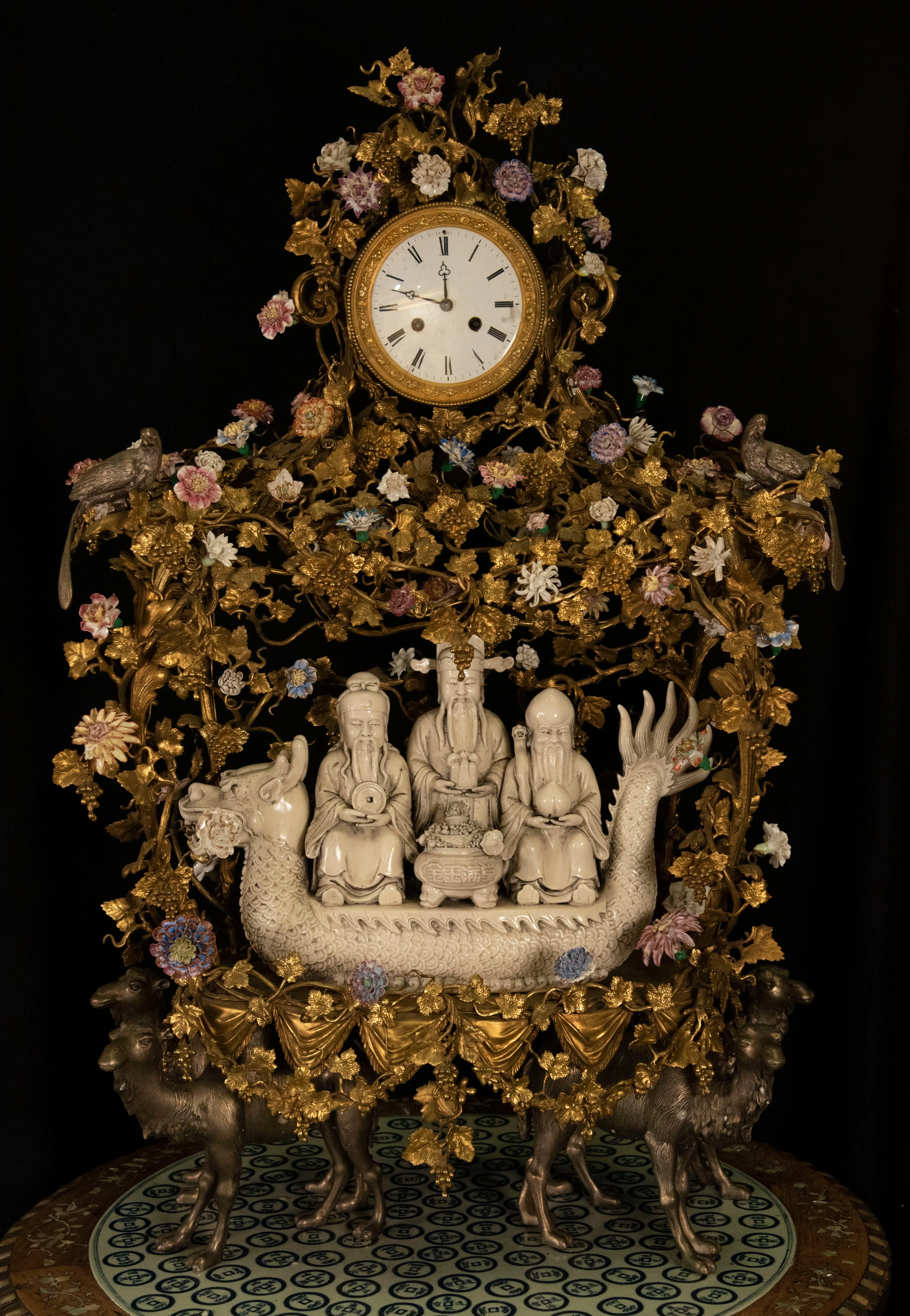 Monumental Japy Frères ormolu Chinoiserie clock (c. 1870 and porcelain, c. 1800)