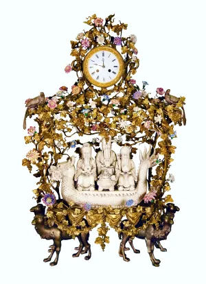 Monumental Japy Frères ormolu Chinoiserie clock (c. 1870 and porcelain, c. 1800)