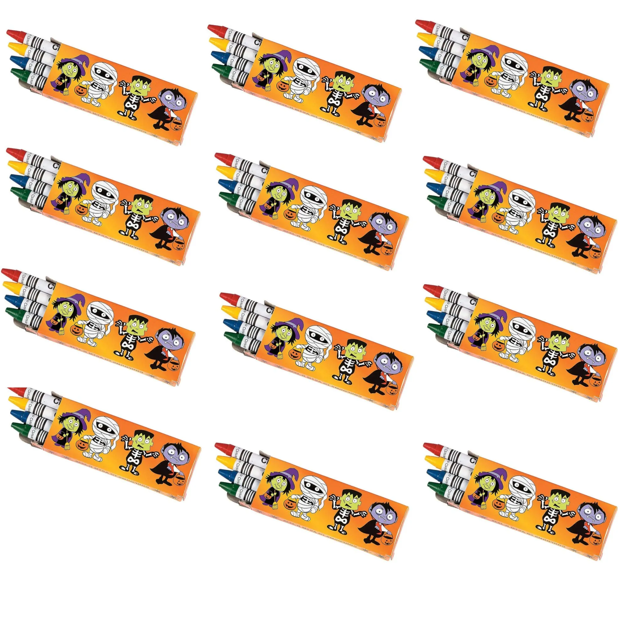 Neliblu Halloween Character Crayons - Bulk Pack of 12 Boxes With 4 Crayons In Each