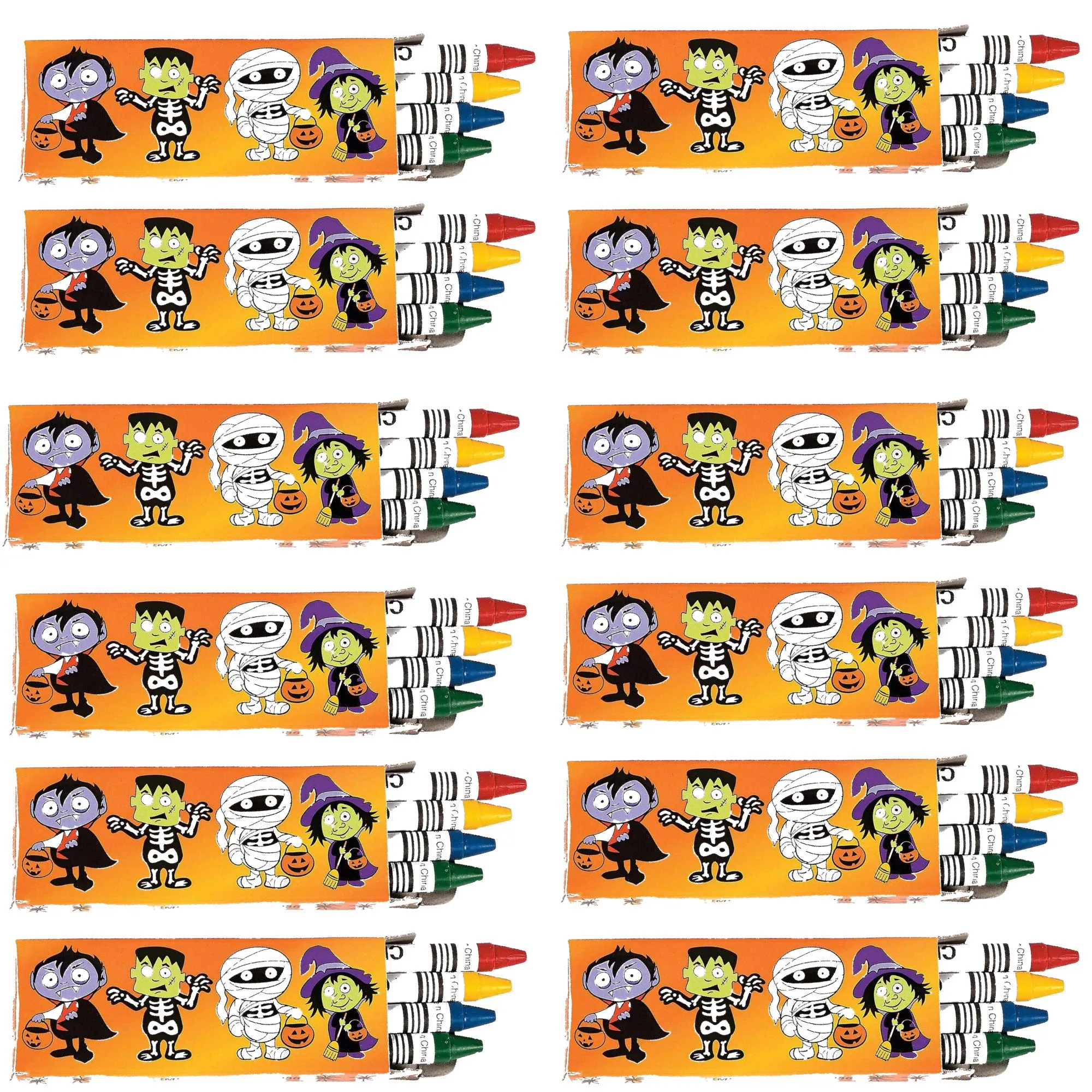 Neliblu Halloween Character Crayons - Bulk Pack of 12 Boxes With 4 Crayons In Each