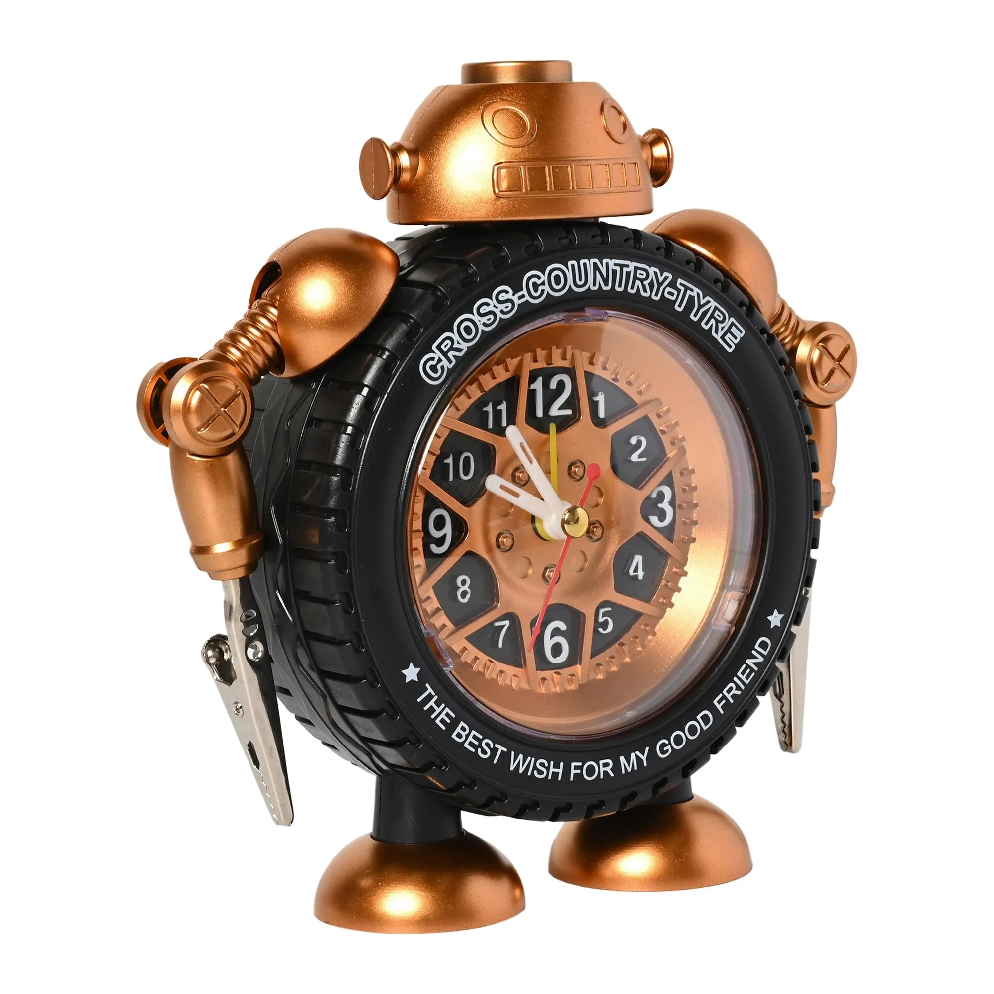 NYRWANA Analogue Desk Tyre Table Clock for Home Best Diwali Gifts Items Diwali Home Decor Items - (Gold)