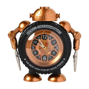 NYRWANA Analogue Desk Tyre Table Clock for Home Best Diwali Gifts Items Diwali Home Decor Items - (Gold)