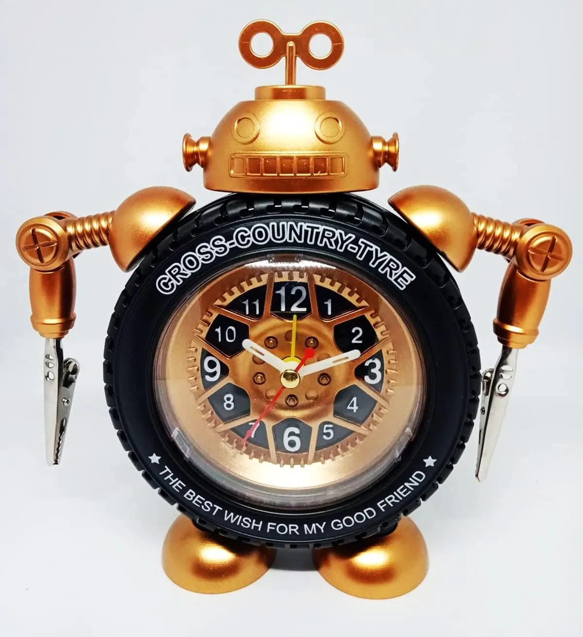 NYRWANA Analogue Desk Tyre Table Clock for Home Best Diwali Gifts Items Diwali Home Decor Items - (Gold)
