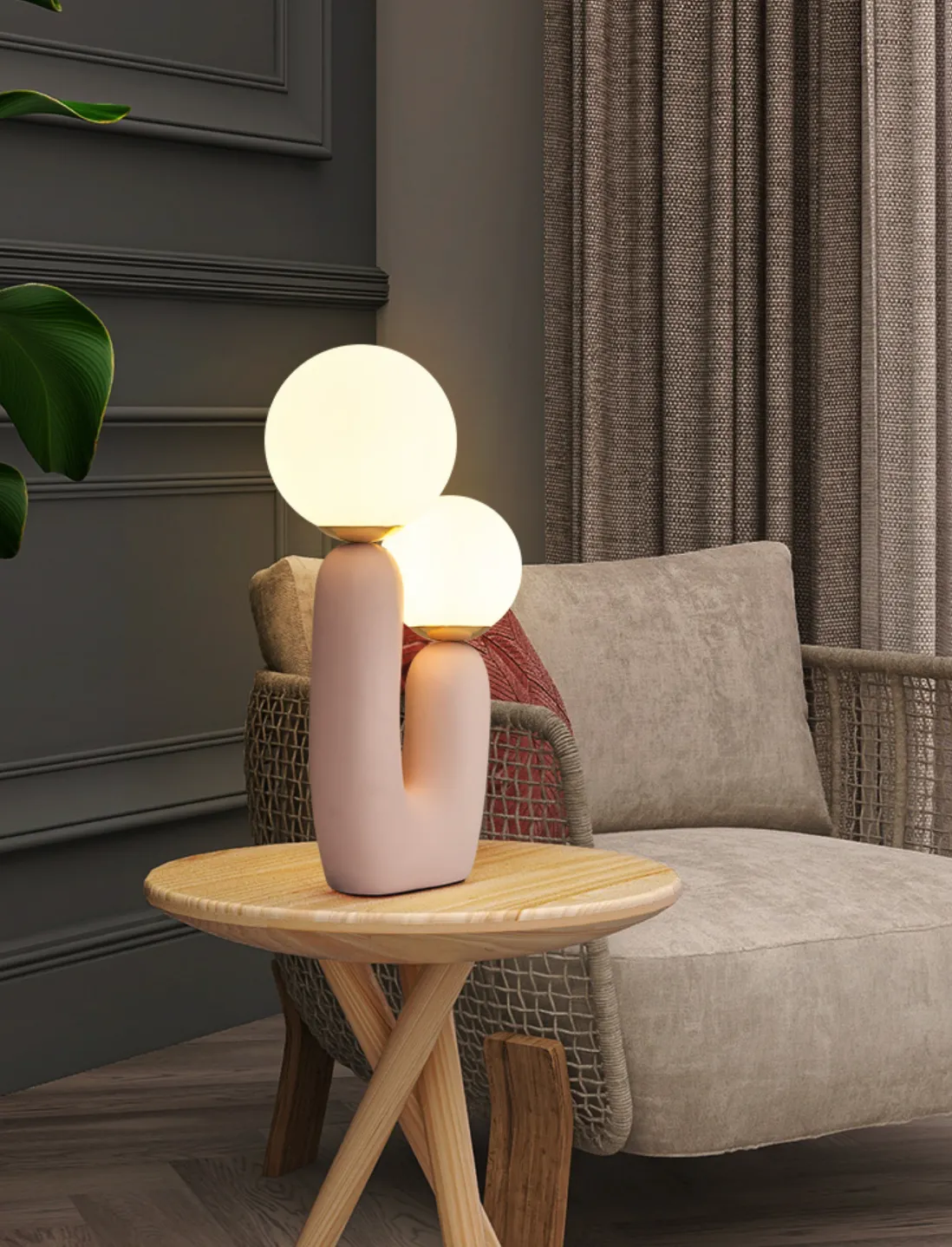 Pale Pink Abstract Modern Dual Bulb Cactus Lamp