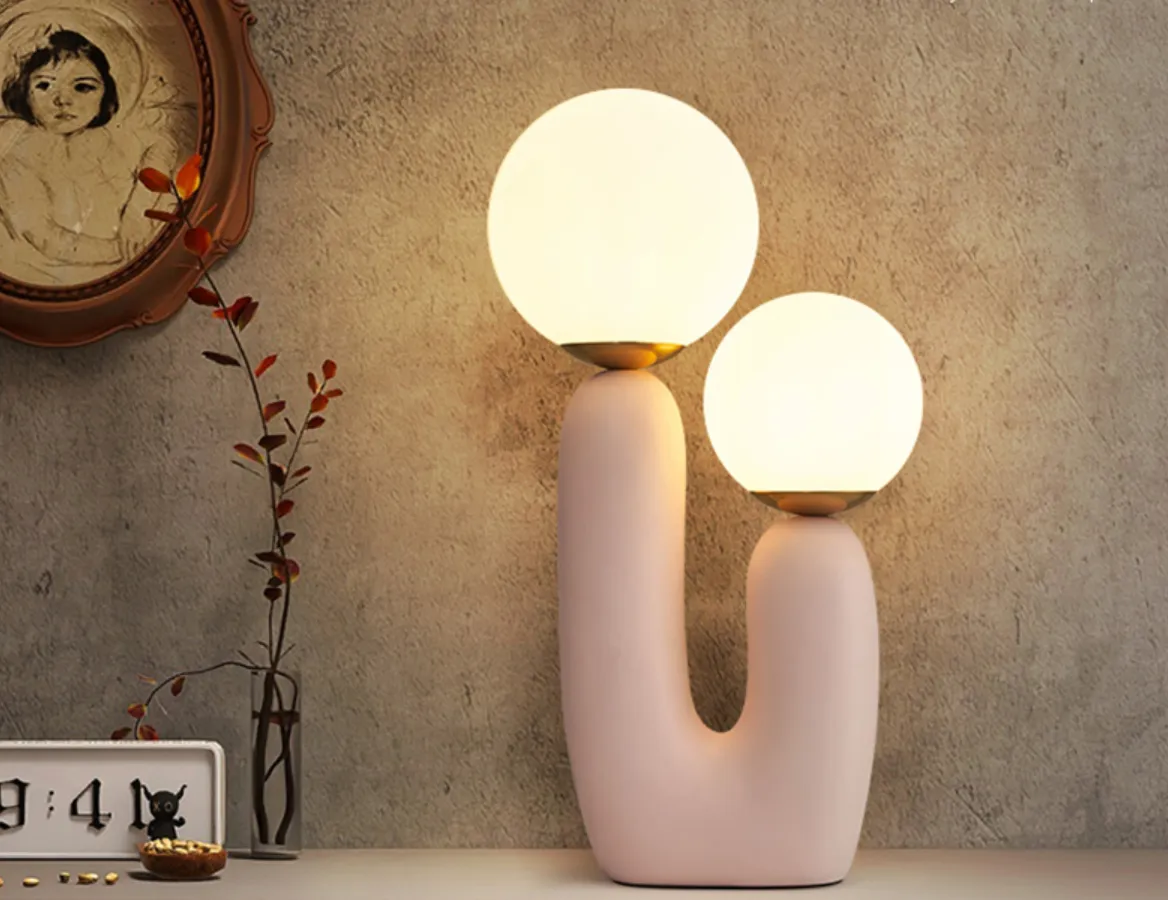 Pale Pink Abstract Modern Dual Bulb Cactus Lamp