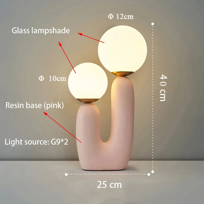 Pale Pink Abstract Modern Dual Bulb Cactus Lamp